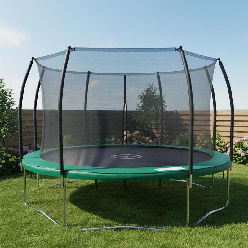 Green Protective Cover For A 366cm Garden Trampoline, Designed For Play Areas, Featuring Tear Resistance, Uv Protection, And Water Repellency, Serving As A Safety Accessory Replacement