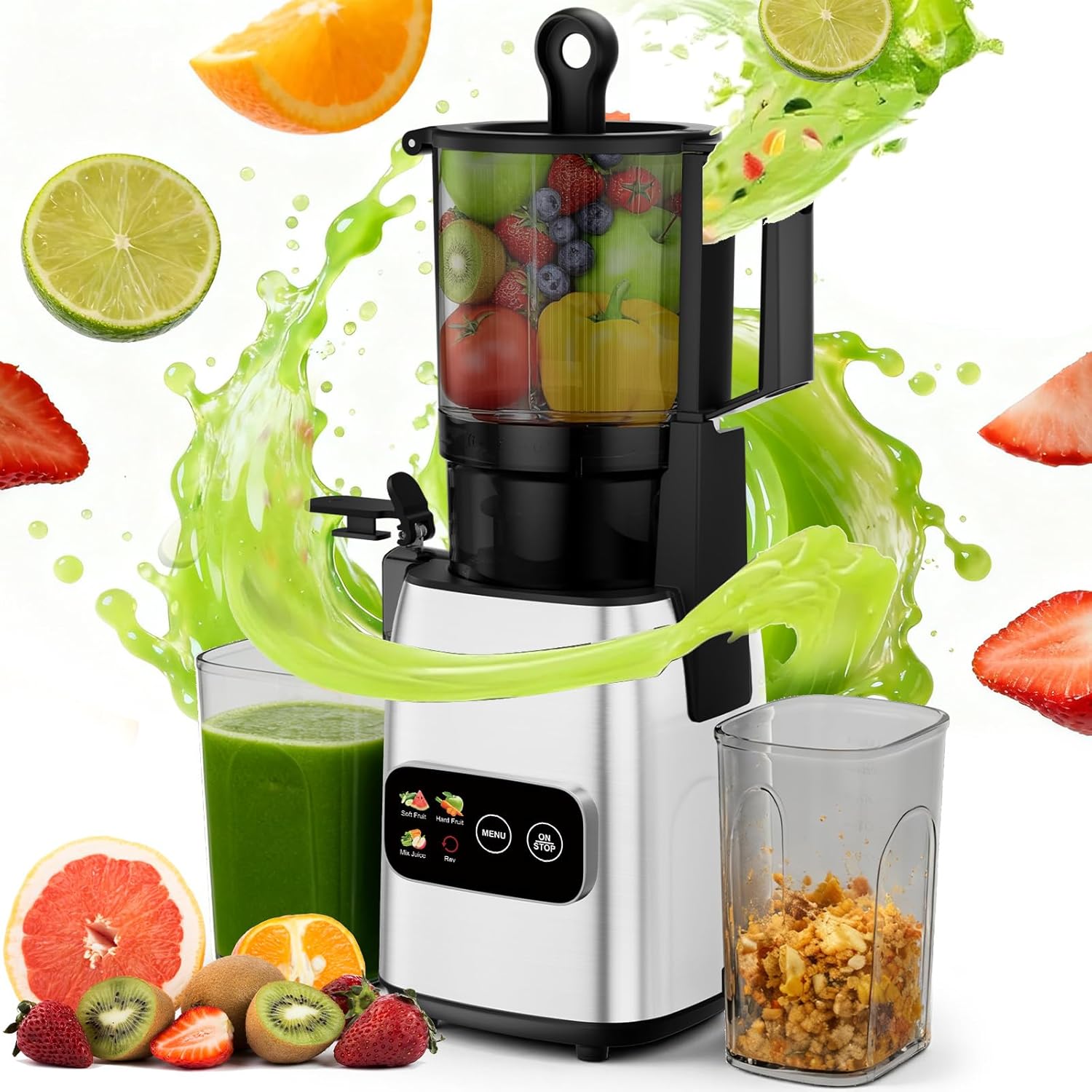 TEMU 300w Cold Press Juicer, 5.4" Wide Feed Chute, Slow Masticating Juicer Machines Vegetable And Fruit, Electric Juicers Juice Maker With Reverse