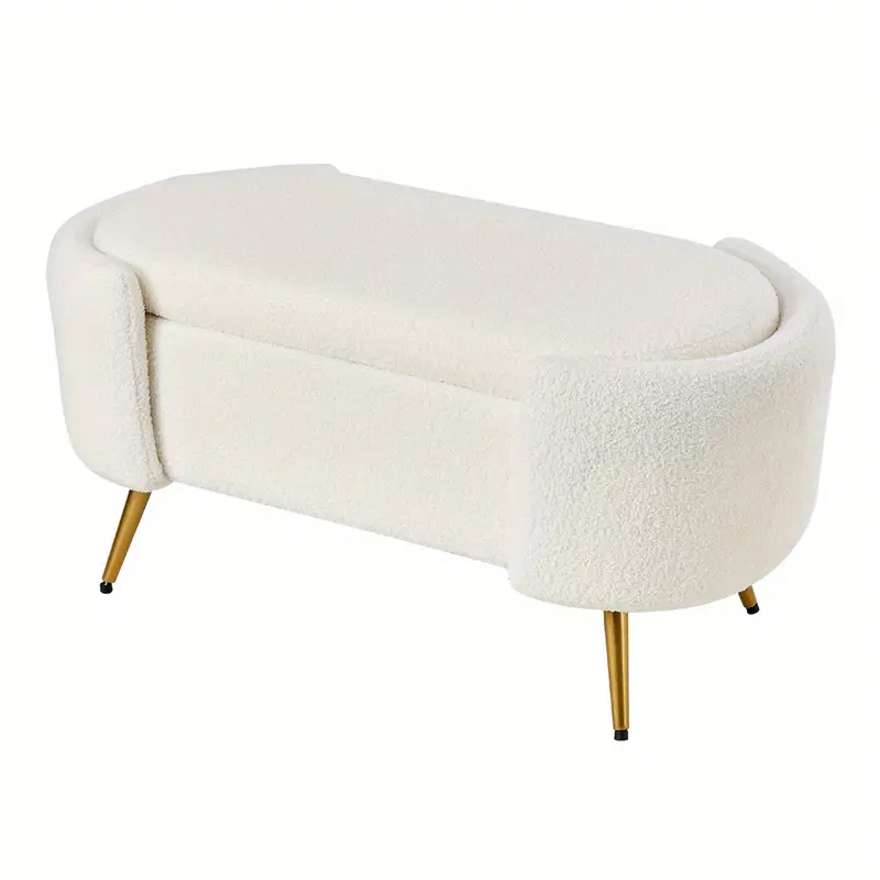 teddy fabric upholstered oval storage ottoman bench with lid hardwood mdf frame 39 4 l x 20 3 w x 13 h multi functional footrest bedside bench for living room bedroom entryway elegant durable wood legs bench for bedroom details 1