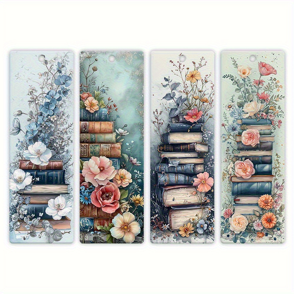 Image of A Set Of 4 Acrylic Bookmarks, Designed For Book Lovers With A Floral And Botanical Theme. Elegant Bookmarks Are Perfect For Natural Aesthetics To Use While Reading