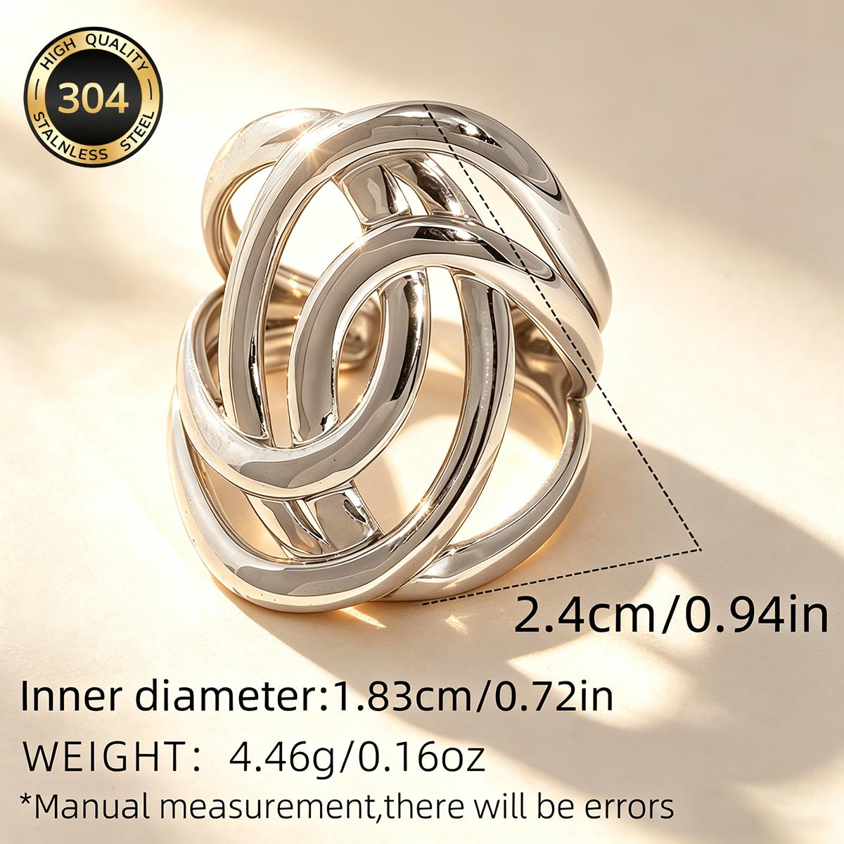 TEMU Oval Cross-woven Openwork Geometric Line Ring, 18k Gold Plated, Women' Steel Jewelry. Stainless Steel Material Resists Fading And Is