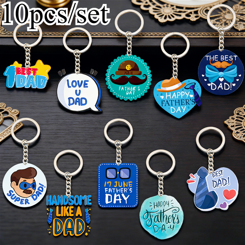 TEMU 2d Flat - 2d Plane, 10pcs/set Father's Day Keychain, 'i Love You, Dad' Backpack Charm, Suitable For Casual Wear, Vacation, Party, Father's Day