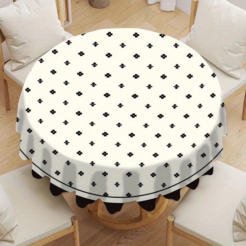 

1pc Elegant French-inspired Round Tablecloth With Black Floral Pattern - Luxurious, Stain & Waterproof Polyester, Ideal For Holiday Parties, Restaurants, And Home Kitchen Protection, Table Decor