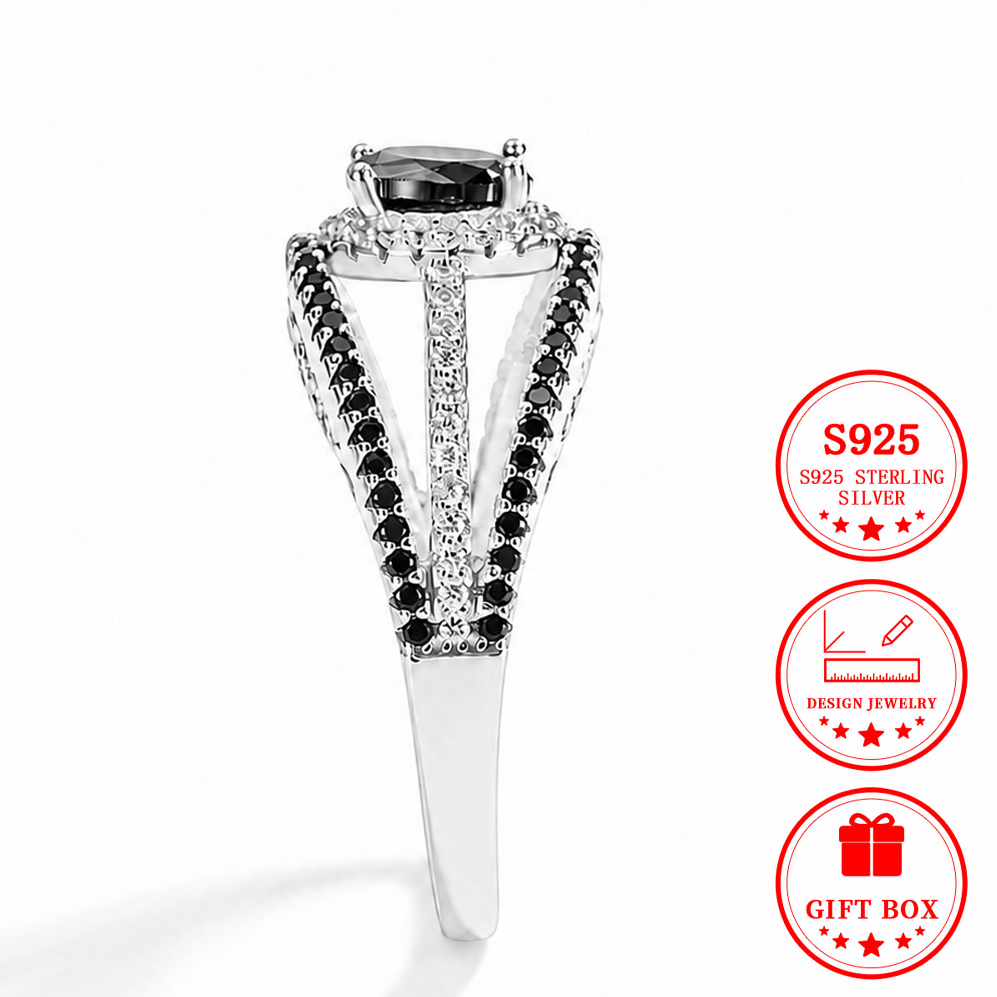 Men's S925 Silvery Devil's Eye Ring with Black & White Zirconia