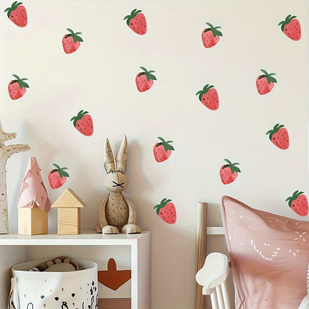 16pcs Cute Strawberry Self-adhesive Wall Stickers - Minimalist Room Decor, Perfect For Living Room & Bedroom Aesthetic, Fresh Fruit-themed Wallpaper Decals