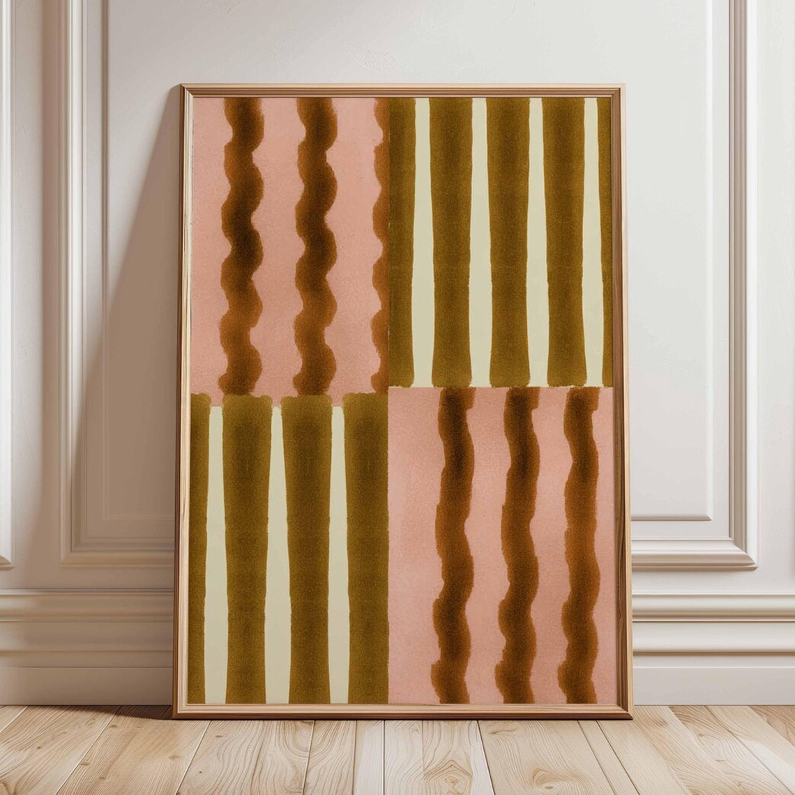 TEMU 2D Plat, 2D Plat, Eigentijdse Wanddecoratie, Moderne Poster, Abstract Geometrisch Ontwerp, Mid-Century Gestreepte Print, Minimalistisch Retro