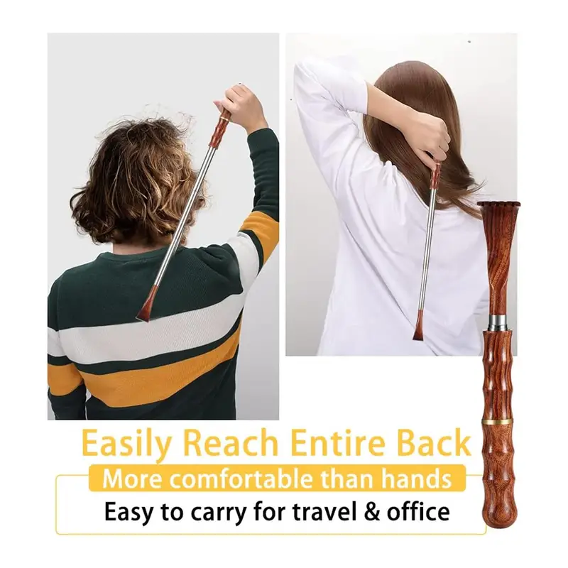 portable extendable back scratcher telescoping bamboo wooden handle stainless massager tool for men women for elderly women fitness enthusiasts back massager for back pregnancy natural durable construction Product details 6