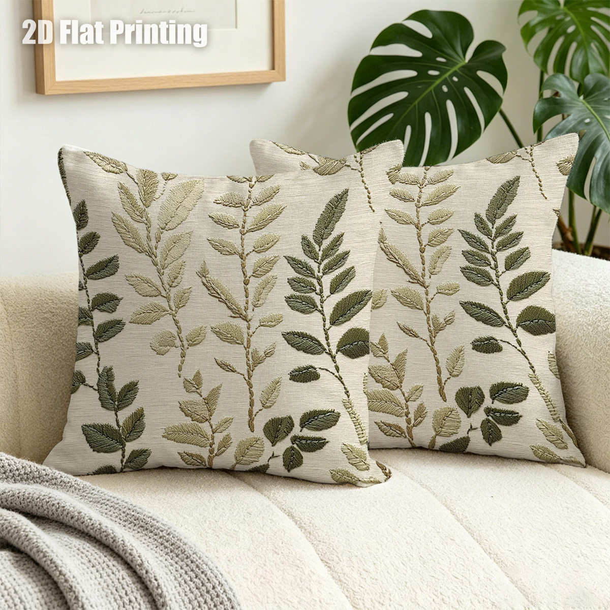 TEMU 2d Flat - 2d Printing 2pcs Retro Branches And Leaves Home Pillow Covers, Suitable For Living Room, Sofa, Bedroom, Outdoor Scenes, Holiday Gifts,
