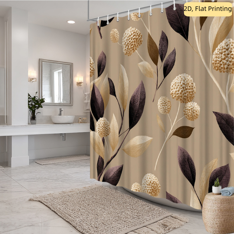TEMU 2d Flat, 1pc 2d Flat, Shower Curtain, Bathroom Decoration, Bathtub Partition, Hanging Curtain, Elegant Leaf And Foliage Pattern, Comes With