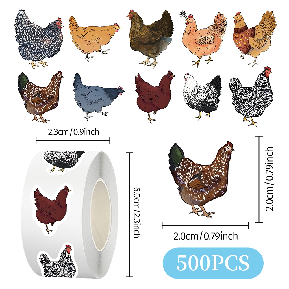 TEMU Rotolo di 500 adesivi a forma di pollo, adesivi per album di con animali, design