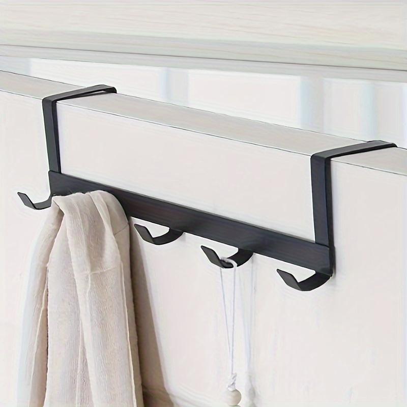 

[home Organization] Sleek Black Metal Door Hanger - Rust-proof With 5 Hooks, 11.42in - For Bath Towels & Clothes,