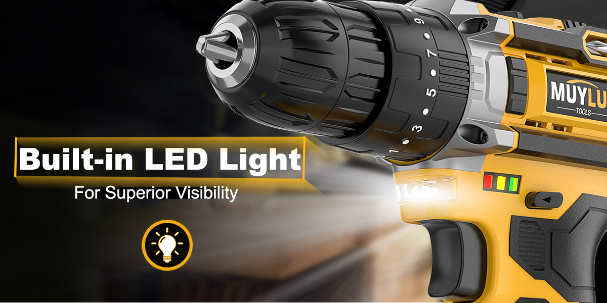 20V draadloze boorset met 3/8-inch sleutelloze klem, 18+3 schakelaar, 45Nm koppel, 2 snelheden, werklicht, 2.0AH batterij, snelle oplader - compact en veelzijdig voor doe-het-zelf, professionals