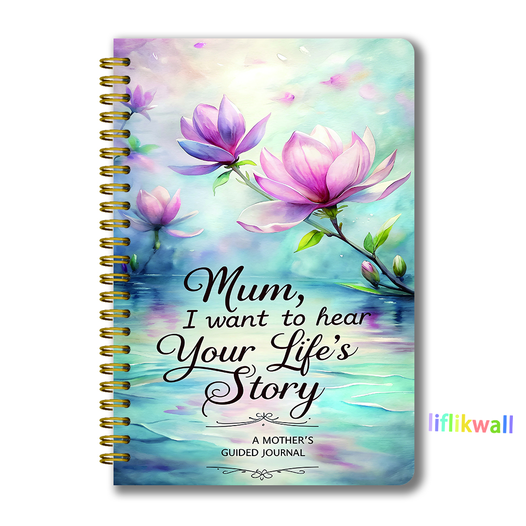 TEMU 1pc Mum, I Want To 's Story Spiral Notebook, A Mother's Guided Journal, Watercolor Magnolia Memory Notebook, Mother's Day Gift, Keepsake Planner