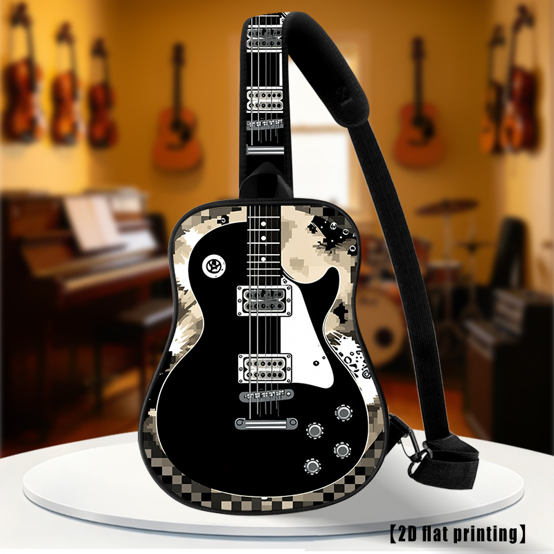 TEMU Printed Design - Not Textured, Black Electric Guitar, New Style Chest Bag, 2d Printing, Multifunctional Crossbody Bag, Outdoor Sports Chest Bag.