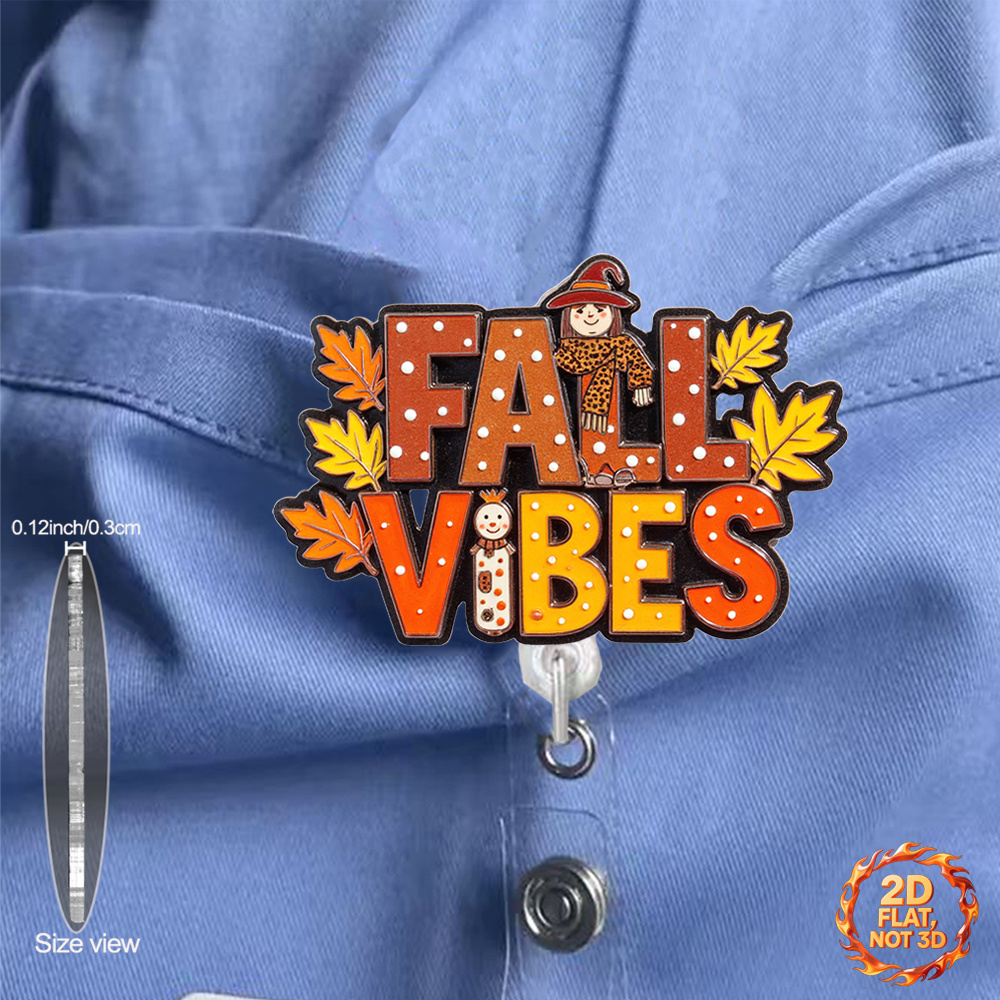 TEMU 1pc Retractable Id Badge Holder - Cute Autumn Atmosphere Acrylic Name Tag Scroll, Compact And Portable Nurse/ Pass, Suitable For Office,