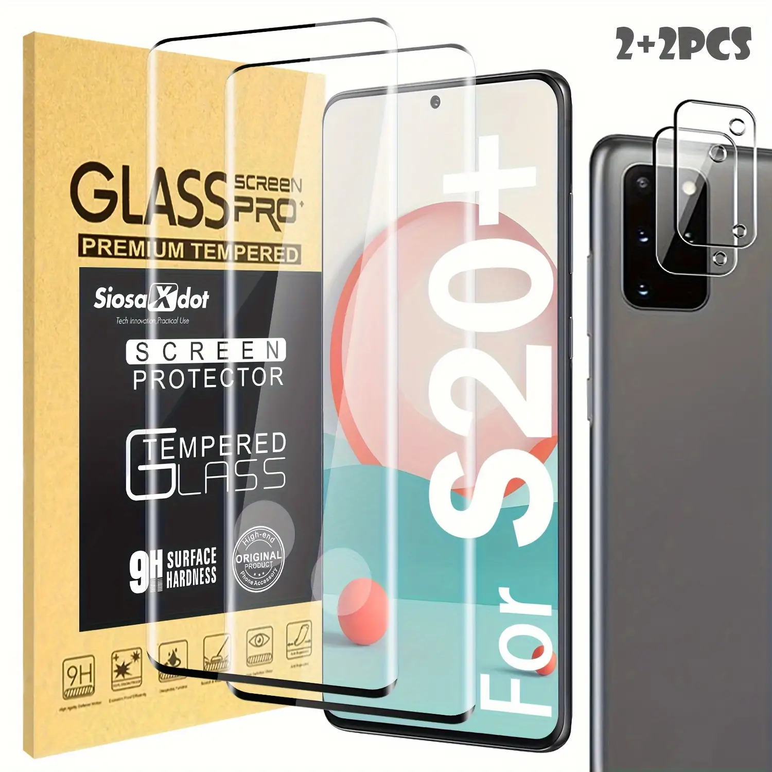 TEMU 2+2 (2 Protectores de Pantalla de Vidrio Templado + 2 Protectores de Lente de Cámara) - Compatible con for Galaxy S20, S20+, S20 Ultra [ 3D]