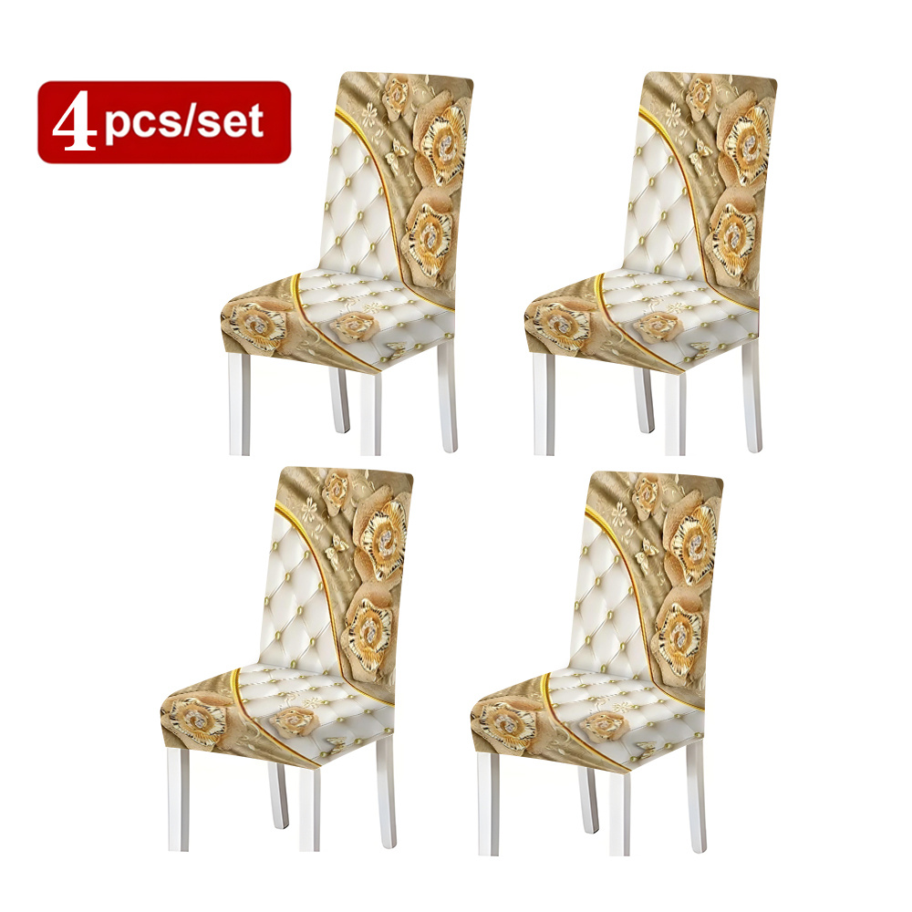 TEMU 2/4/6pcs Luxury Golden Floral Tufted Print Stretch Dining Chair Covers Removable Washable Chair Protector For Kitchen Dining Room Banquet Hotel