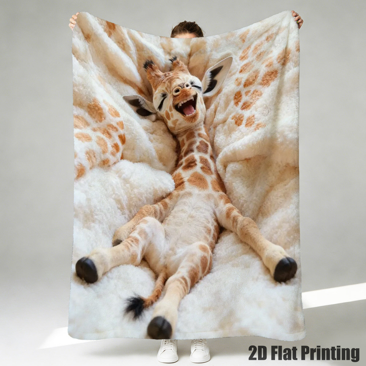 TEMU 1pc , Suitable For Sofa And - Cozy Fleece With Cute Giraffe Pattern, Soft For Room Use, Warm For , 2d Flat Printing