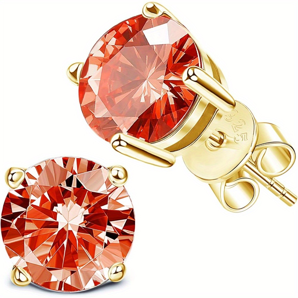 

Red Earrings 2ct Artificial Moissanite Stud Vvs1 Clarity Solitaire Round Cut Earrings 18k Gold Plated S925 Sterling Silvery For Women Men