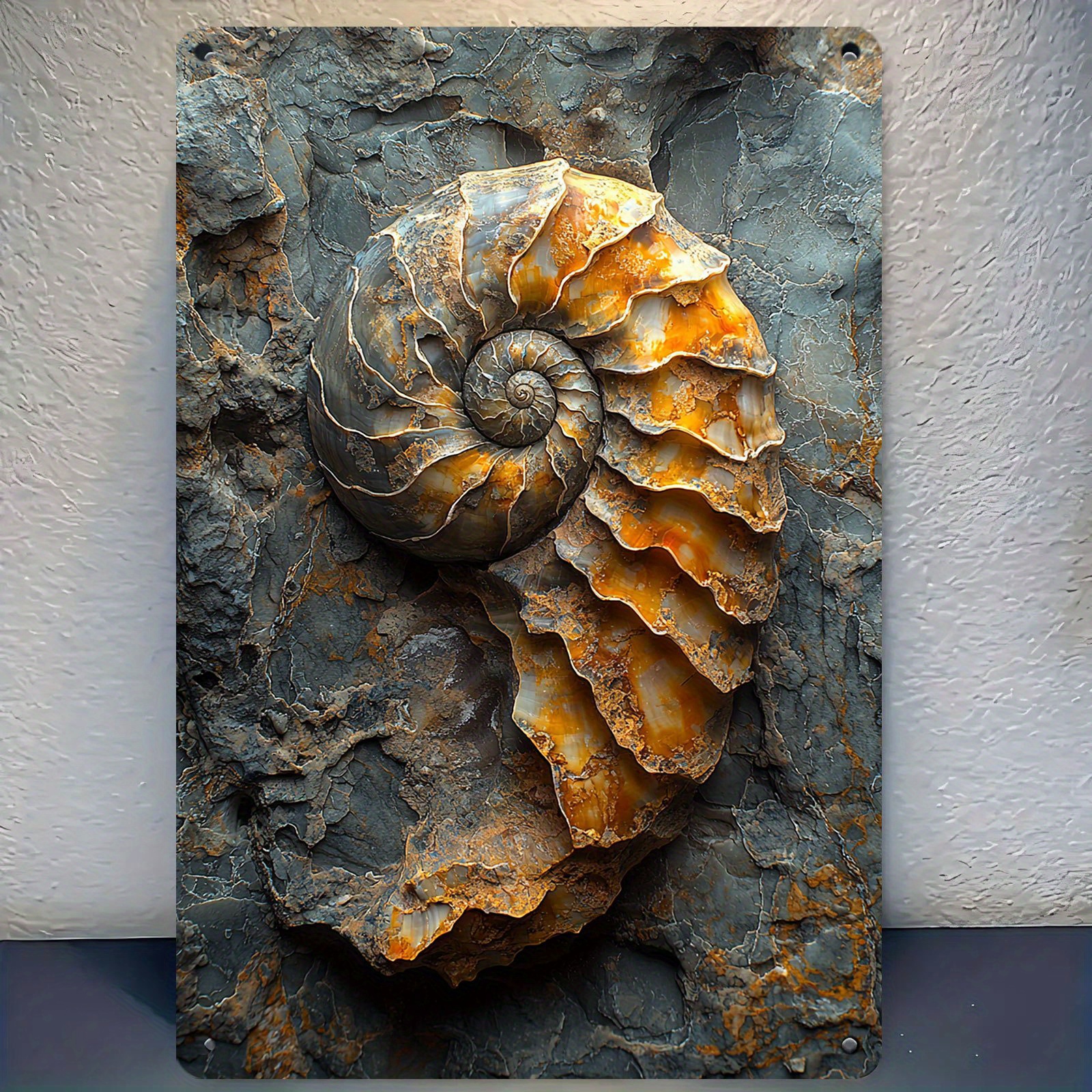 

1pc Fossil Style Spiral Theme Multifunctional Rectangular Wooden Sign, 2d High- Print, Collectible For Home, Garage, Patio Decor, With Safe Rounded Corners (8x12 Inches/20x30 Cm)