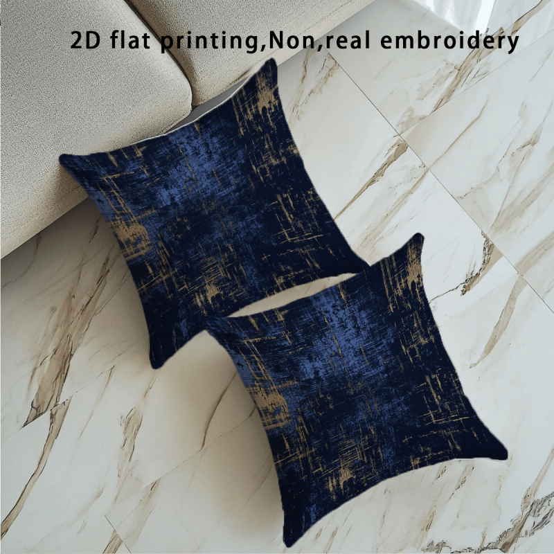 TEMU 2d Flat Printing, Non, Real 2pcs Navy Blue Abstract Pillow Covers, Modern Throw Pillow Cases, Single-sided Print Polyester No Insert For Sofa