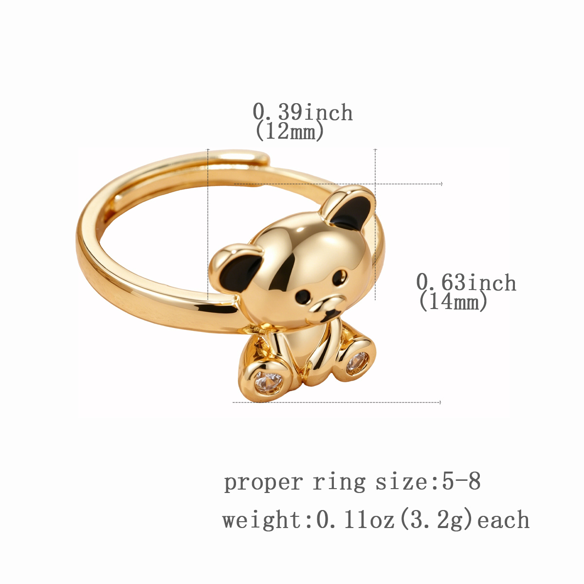 Ladies' Ring with Black Inner Ear Details, Elegant Design