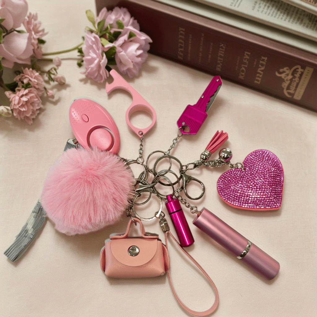 TEMU Women's Multifunctional Keychain, 8 Very Practical Keychains, Includes Perfume Water Bottle/alarm Clock/glass Breaker/pu Bag & More, For , Coworkers, Mothers, , To Their Most