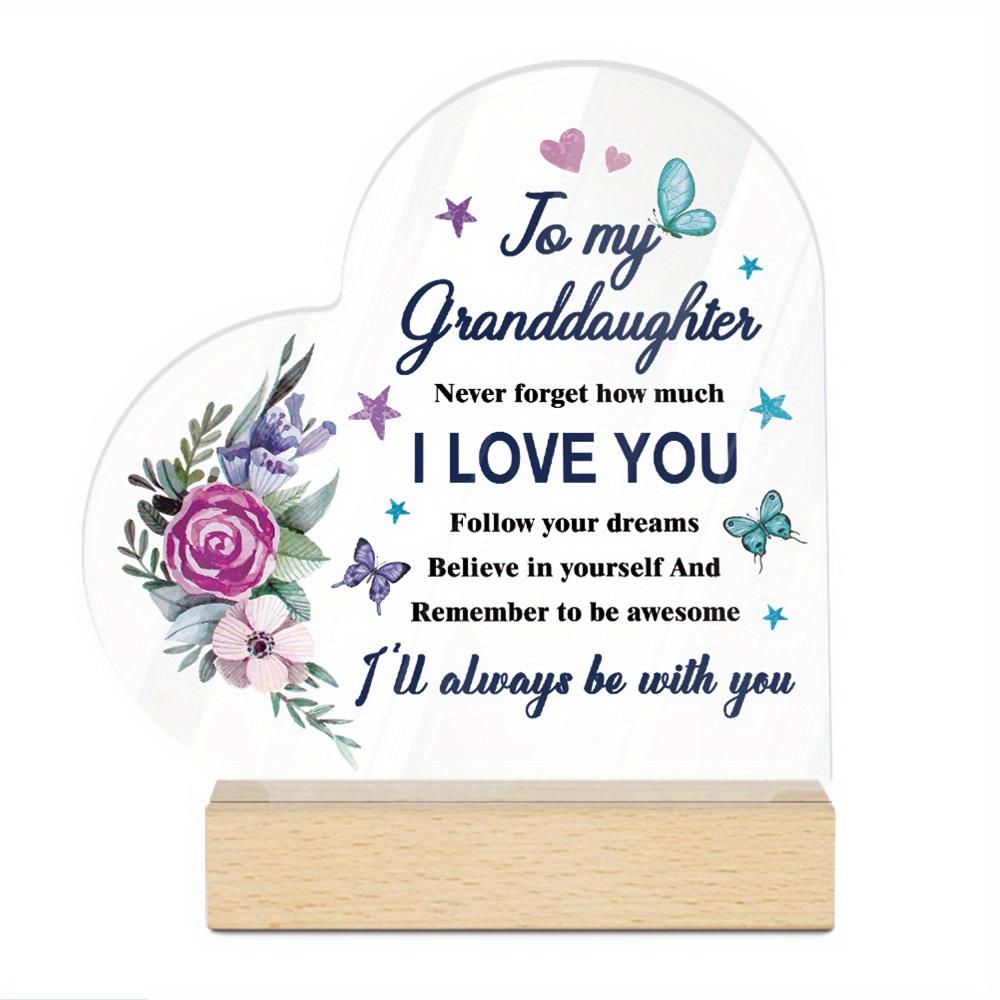 TEMU Cadeau commémoratif plat 2D pour petite-fille - Plaque de message pour et petite-fille, souvenir de bureau rectangulaire en acrylique de ovale