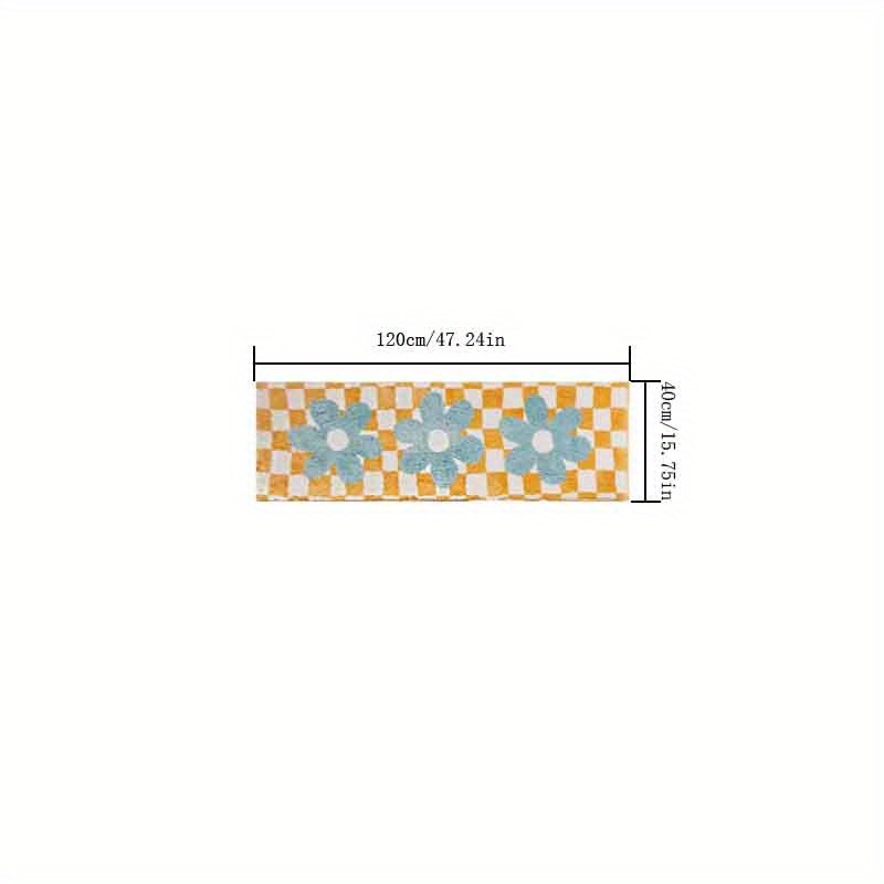 TEMU Faux 1000g/㎡ Ins-style Korean Checkerboard Floral Bedside Rug, 10mm Thick, Soft, Comfortable, And Fluffy, Fresh And Simple Rug