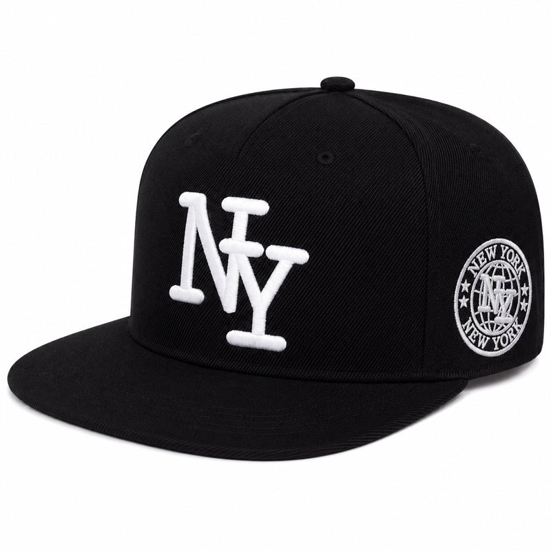 TEMU Men Flat Brim Baseball Thick Ny Print Side Round Badge Print Five-color Solid Hard Flat Bill American Hip Hop Street Style Skate Daily Matching