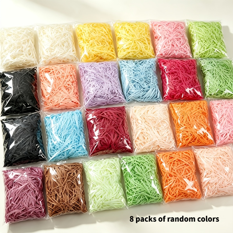 TEMU 8 pièces de papier déchiqueté d'osier coloré, 160 g, couleurs assorties aléatoires pour remplissage de boîtes cadeaux, fibre d'osier froissée