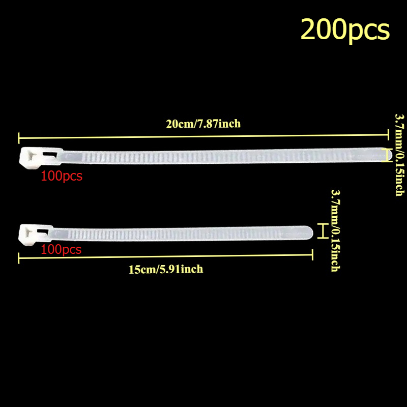 TEMU 200pcs Reusable Nylon Cable Ties, Multiple Sizes, Durable And Flexible, Heavy Duty Design For Hoses, Cables, S, Workshop Organization,