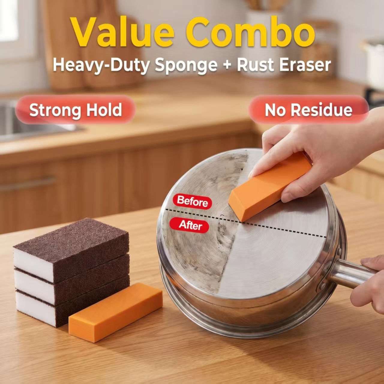 TEMU Ensemble de 4 pièces : 3 Éponges Magiques en Haute Résistance + 1 Gomme -Rouille - Kit de Nettoyage Magique pour Détartrage et -Rouille -