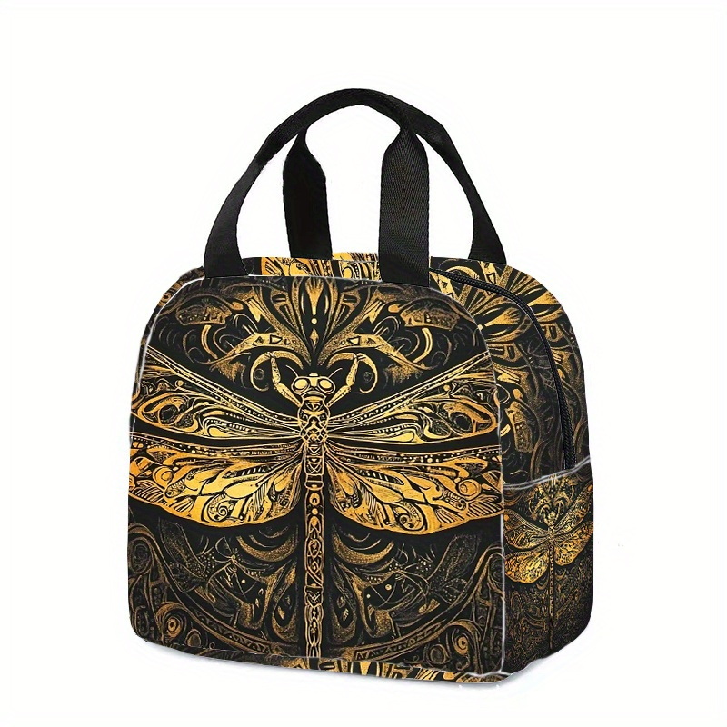 

Mini Mandala Dragonfly Print Lunch Bag, Reusable And , Portable Insulated Bag, Easy To Clean, Suitable For Work, School, Picnics, And Outdoor Activities.