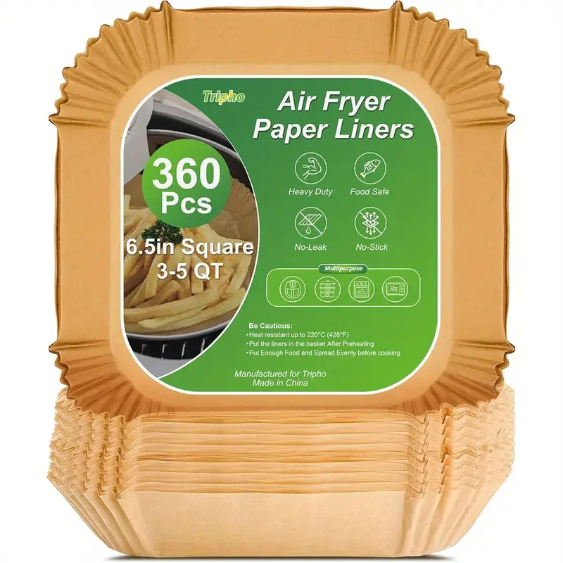 360pcs 6. unbleached heavy duty air fryer paper liners disposable, & non-leak parchment paper liners for airfryer basket, deep fryer parts & accessories, air fryer liners non stick, air fryer , air fryer liners large size, cooking accessories, food prep tools, nonstick surface, disposable liners, reusable alternative, material, baking liners, meal preppers, home cooks Product details 1