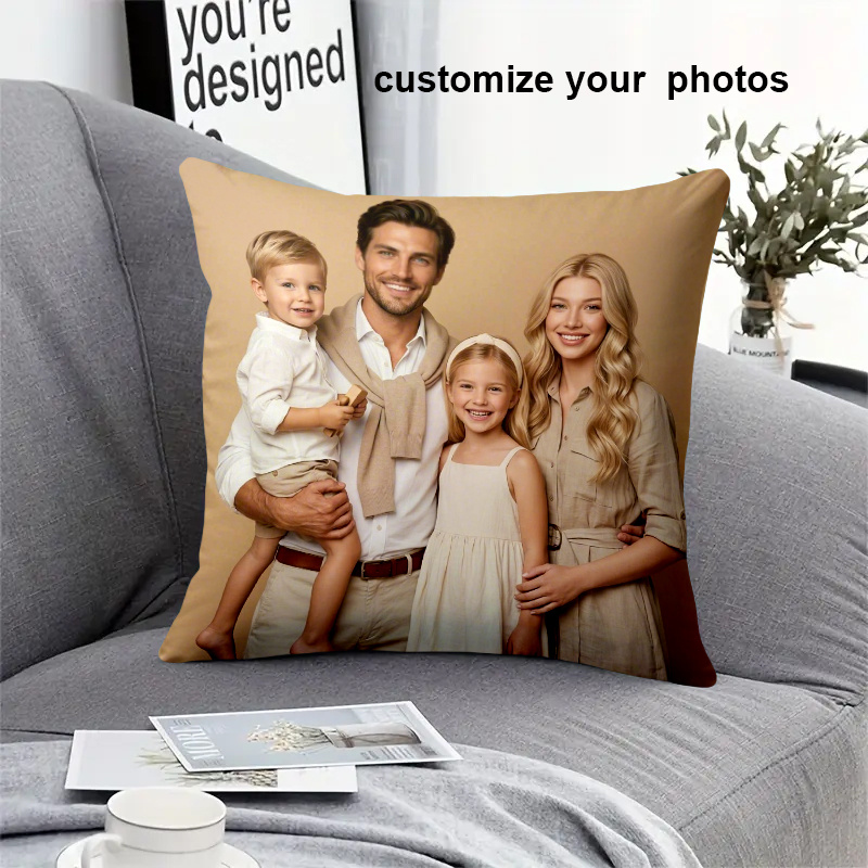 TEMU Custom Photo Pillowcases, Family Portrait Custom Cushion Covers, Multiple Sizes Available - Valentine's Day, Christmas, Thanksgiving, New Year