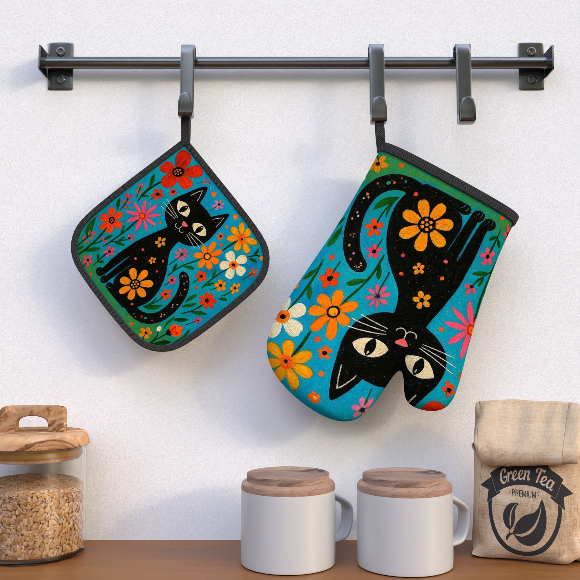 TEMU Lot de 2 Maniques Four et Floral - Résistantes à la Chaleur, 26,92x17,02cm, Matériau Durable, Lavables en Machine, pour Décoration de Cuisine,