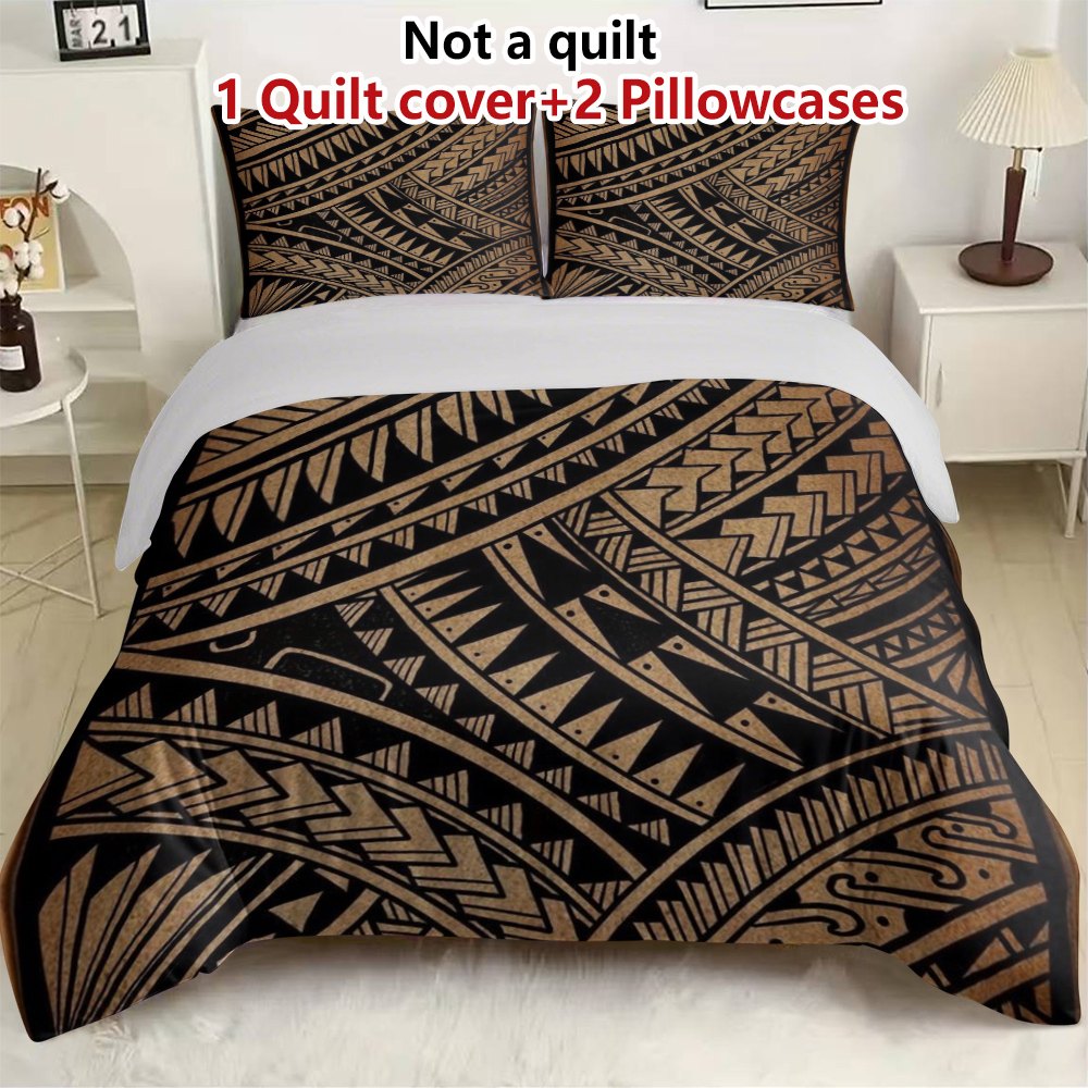 TEMU 3pcs Tribal Polynesian Pattern Duvet Cover 3pcs Set (1*duvet 2*pillowcases, Comforter Not Included), Ethnic Theme, Decorative Bedding, Soft,