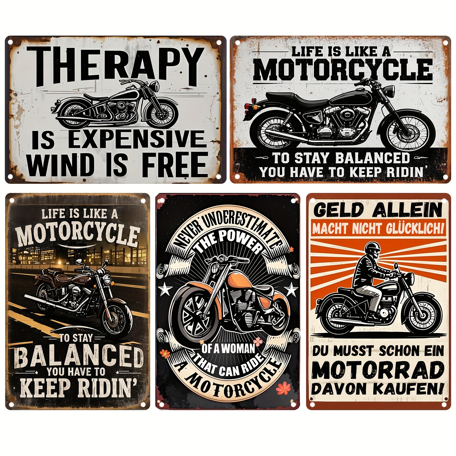 TEMU 2d Flat 5pcs Motorcycle Style Wooden Signs Decoration, Suitable For Men's Den, Garage, Basement, Outdoor, Suitable For Motorcycle Lovers, Retro