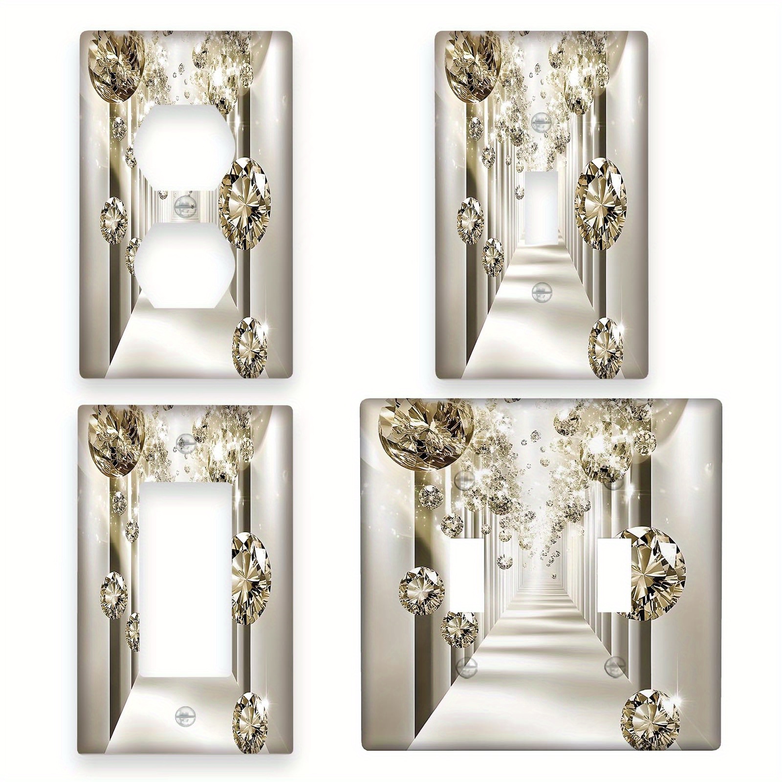 

1pc Golden Bling Mirror Decorative Light Switch Wall Plate, Embellished Outlet Cover, No Battery Needed, And Easy To Clean, For Home And Kitchen Decoration