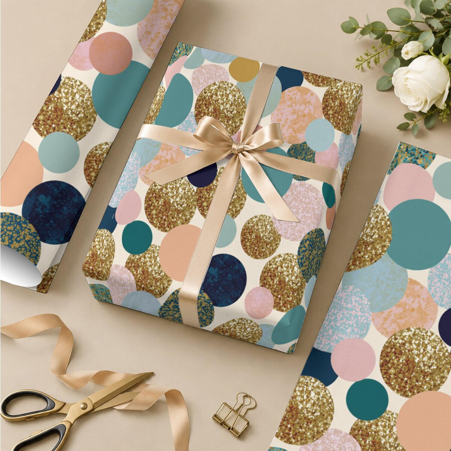 TEMU Rouleau de papier cadeau extra long 19,69 po x 118,11 po à motif de cercles pailletés colorés pour anniversaires, , Saint-Valentin et fêtes de