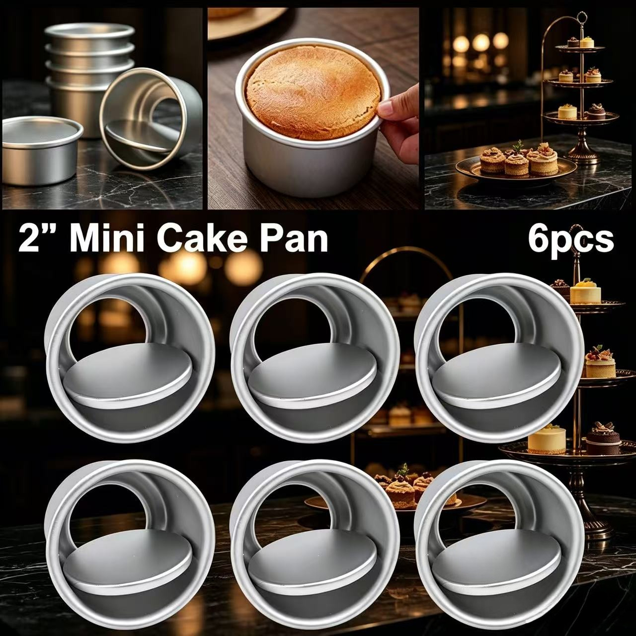 TEMU 6pcs Round Cake Mold Set With Removable Bases, Aluminum Pudding Molds, Perfect For Baking Mini Cakes, Puddings, Small Cream Cakes, And Desserts.