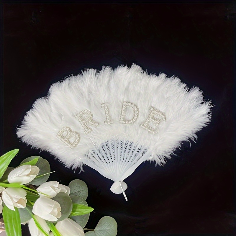 Image of Bride Elegant Pearl-embellished Bridal Fan Bride To Be - Non-folding, Handheld For Wedding And Bachelorette Party Decorations