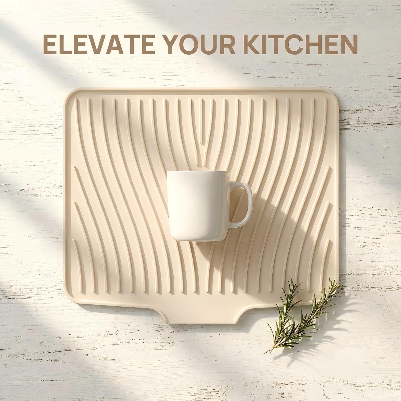 TEMU Xhsgx Thickened Striped Silicone Slope Water- Mat, Kitchen Counter Anti-slip Dish Drying Mat, 40 X 33cm