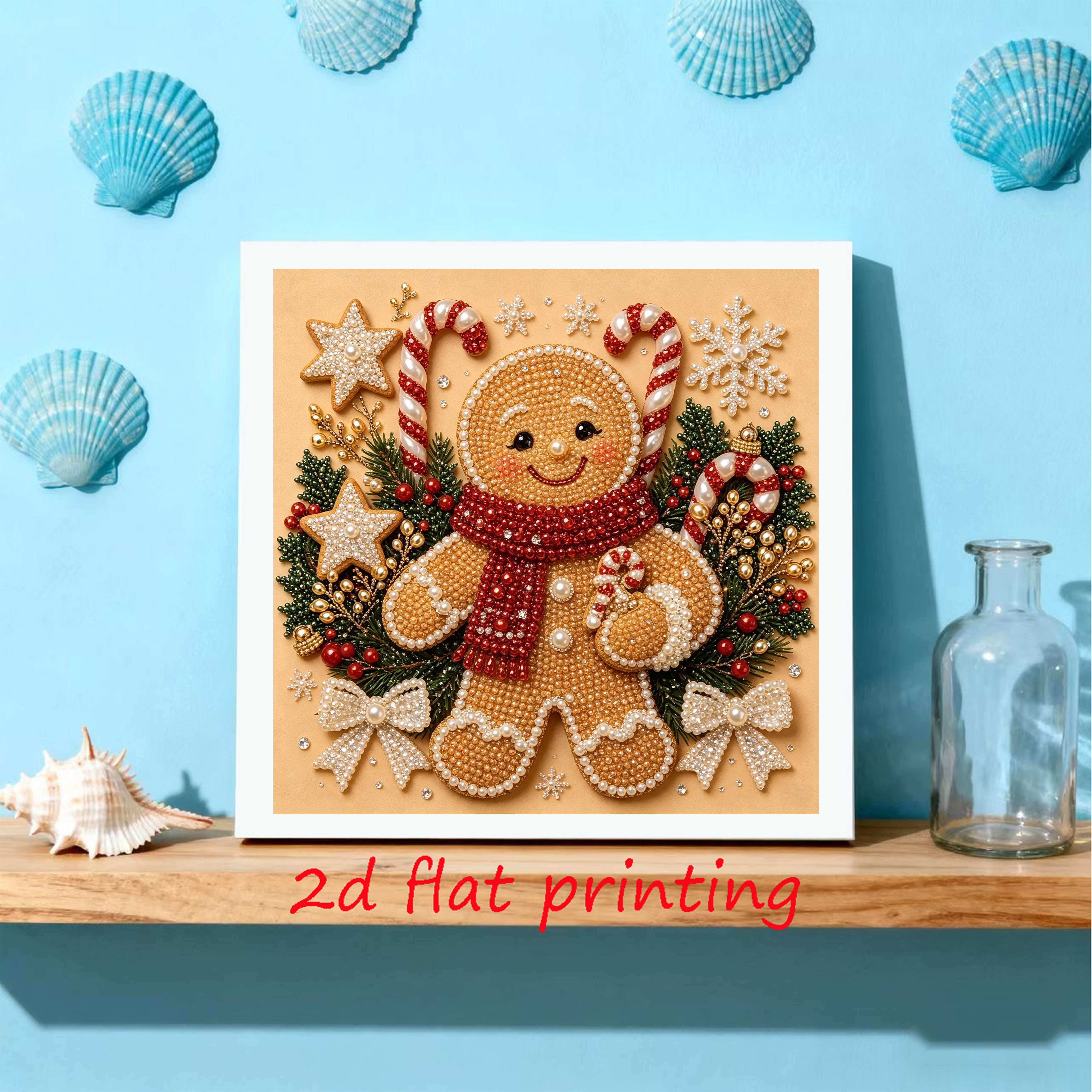 TEMU 2d Flat Printing 1 Set 11.81x11.81in Painting Featuring A Christmas Gingerbread For Man | 5d Diy Pearl Painting Kit Suitable For Home Wall Decor