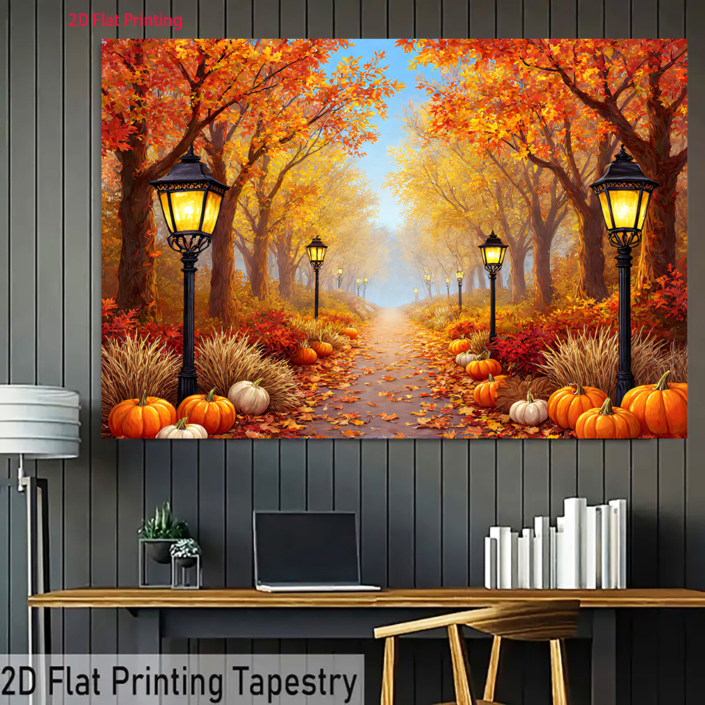 Autumn Forest Path Lantern and Pumpkin 2D Flat Banner, UV Printed Polyester Fabric