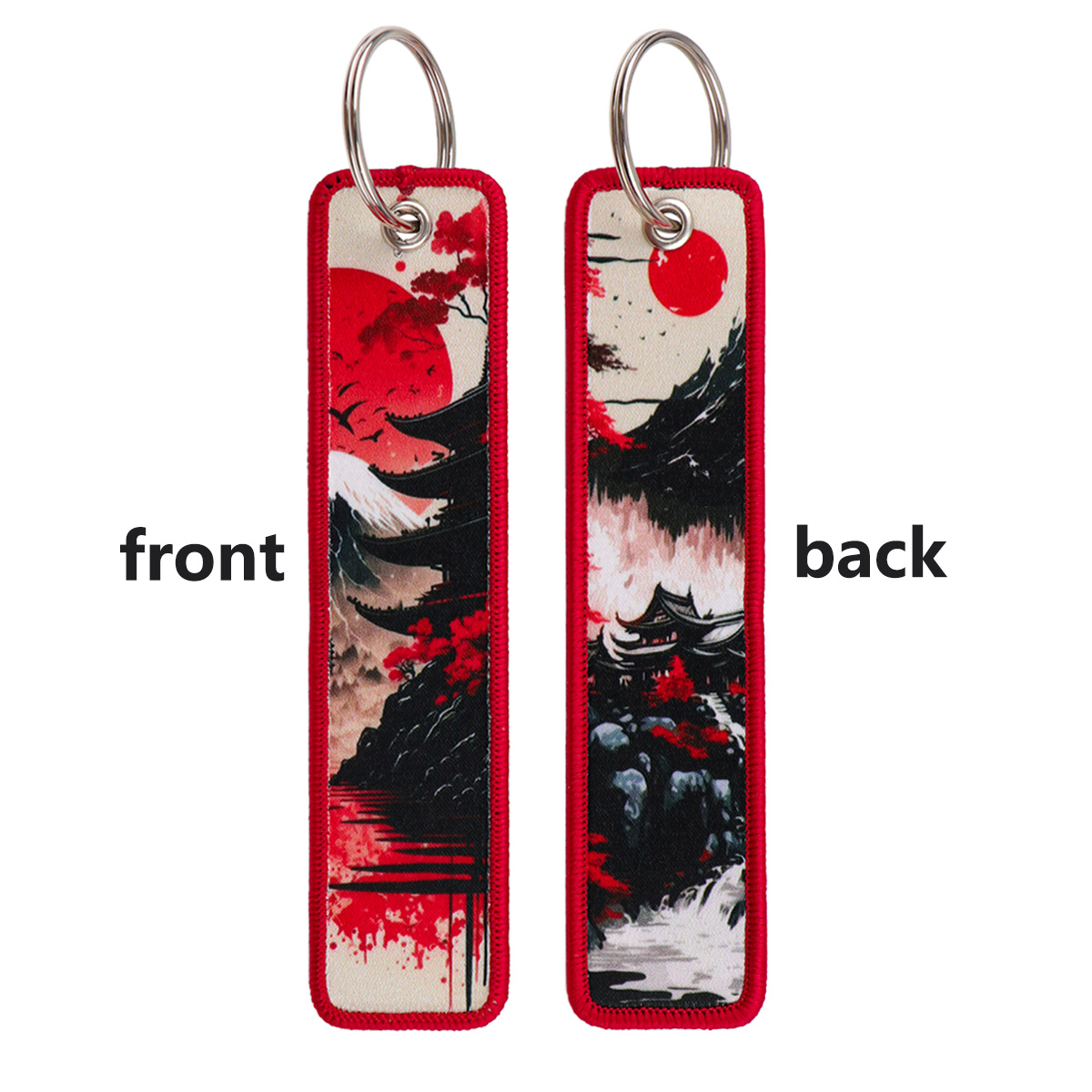 TEMU 1pc Japanese Keychain Tag, Red Embroidery Key Fob, Cool Anime Style Backpack Charm, Unique Car Key Ring Accessory For Men Teens