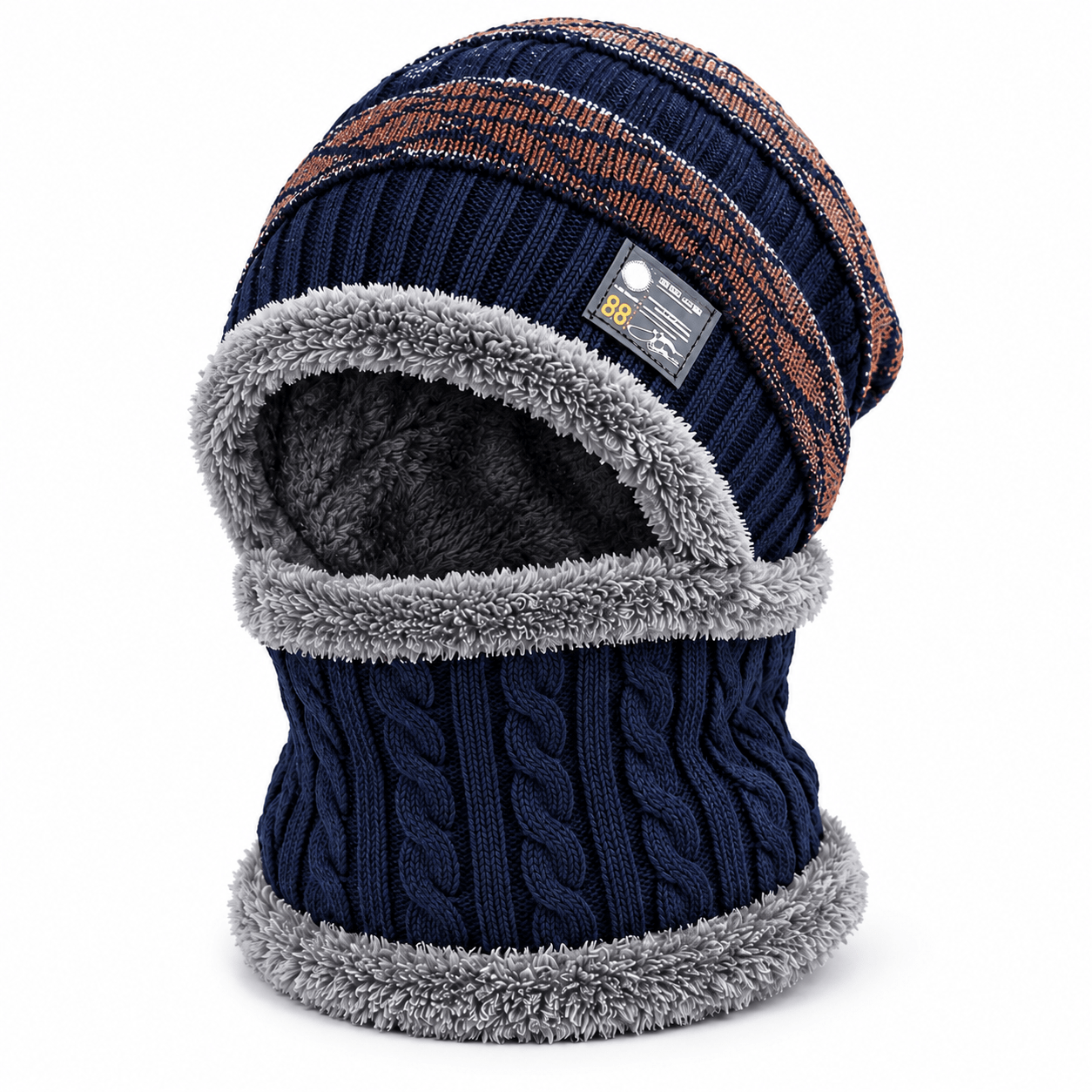 TEMU 2 pezzi (1 cappello e 1 sciarpa) Set unisex invernale per protezione dal freddo con cappello e scaldacollo, felpato imbottito con copertura per