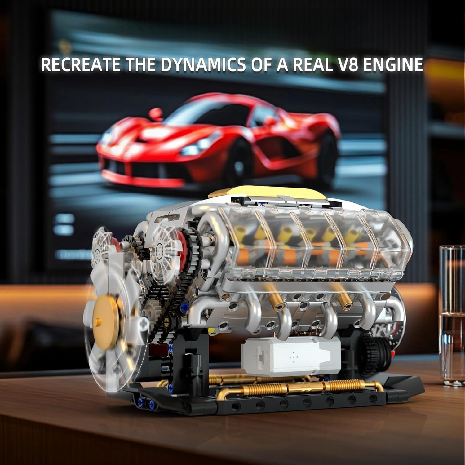 V8 Sports Car Engine Building Block Set, Capable Of Real Operation, Exquisite And Creative DIY Model Toys, A Puzzle Birthday Gift for Car And Mechanical Enthusiasts, Independence Day 692pcs