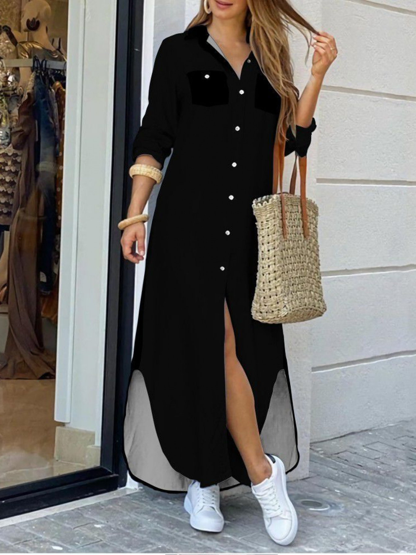 button down maxi dress sold on Temu United States